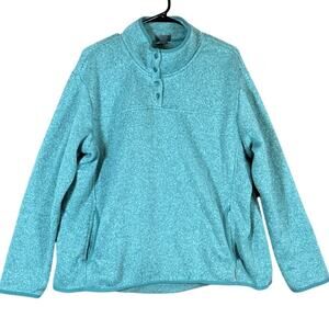 Eddie Bauer Womens Sweatshirt Green Radiator Fleece Snap Mock Neck 2XL